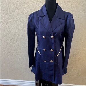 Classic Navy Double-Breasted Women's Coat with Gold Buttons